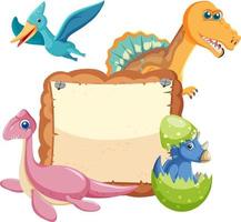 Empty board with cute dinosaurs cartoon characters vector