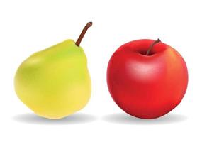 Green Pear and Red Apple Isolated on White Background Vector Illustration