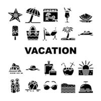 vacaciones de verano disfrutando de iconos de viajero establecer vector