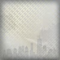 Abstract metal  background with cities silhouette. Vector illustration. EPS 10.