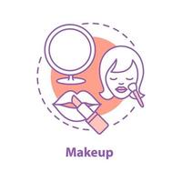 Makeup concept icon. Cosmetics idea thin line illustration. Lipstick, mirror and face rouge. Vector isolated outline drawing