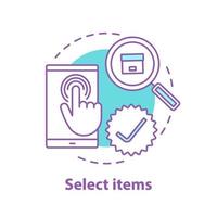 Select items concept icon. Choosing goods or services idea thin line illustration. Parcel tracking. Vector isolated outline drawing