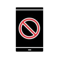 Smartphone with forbidden sign glyph icon. Silhouette symbol. No signal. Negative space. Vector isolated illustration