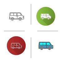 Minibus icon. Minivan. Family car. Flat design, linear and color styles. Isolated vector illustrations