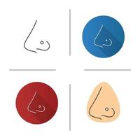 Pierced nose icon. Nose ring. Piercing. Flat design, linear and color styles. Isolated vector illustrations