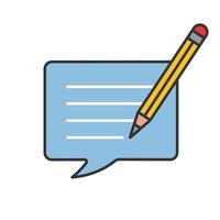 Writing message color icon. Chatting. Message editing. Communication. Speech bubble with pencil. Isolated vector illustration