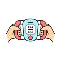 Body fat monitor color icon. Weight loss measurement. Composition analyzer. Fitness equipment. Portable medical device. Visceral fat level, body mass index evaluation. Isolated vector illustration