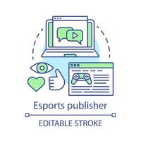 Esports publisher concept icon. Popular e-sports informational resource. Gaming blog. Game review publication idea thin line illustration. Vector isolated outline drawing. Editable stroke