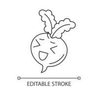 Beetroot cute kawaii linear character. Happy vegetable. Laughing healthy vegetarian food. Thin line icon. Vector isolated outline illustration. Editable stroke