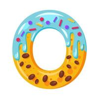 Donut cartoon O letter vector illustration. Biscuit bold font style. Glazed capital letter with icing. Tempting flat design typography. Cookie alphabet. Pastry, bakery isolated clipart
