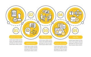 Headhunting process vector infographic template. Getting job. Recruitment. Data visualization with five steps and options. Process timeline chart. Workflow layout with icons