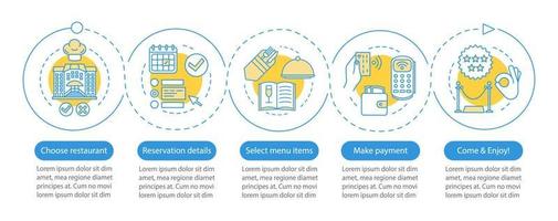 plantilla de infografía de vector de restaurante. elementos de diseño de presentación de negocios. evento de café de invitados. menú de cena. visualización de datos con cinco pasos y opciones. gráfico de la línea de tiempo del proceso. diseño del flujo de trabajo