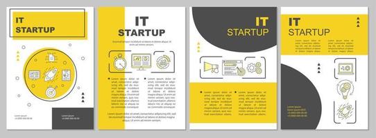 IT startup brochure template layout. Starting new business. Flyer, booklet, leaflet print design with linear illustrations. Vector page layouts for magazines, annual reports, advertising posters..