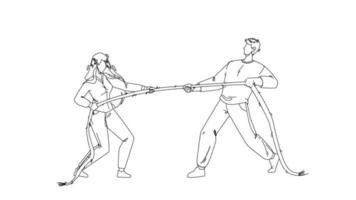 Pulling Rope Young Man And Woman Together Vector