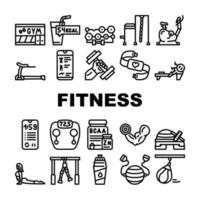 fitness gimnasio equipo deportivo iconos conjunto vector