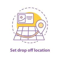 Setting drop off location concept icon. Choosing finish destination point idea thin line illustration. Vector isolated outline drawing