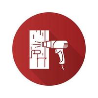 Hot air gun heating surface flat linear long shadow icon. Paint removing. Vector outline symbol