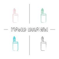 E-cigarette hand drawn icons set. Vaporizer. Vape box mod. Color brush stroke. Isolated vector sketchy illustrations