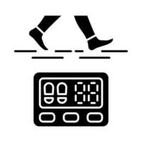 Digital pedometer glyph icon. Physical activity and walking indicator. Fitness tracker. Steps counter device. Electronic passometer. Silhouette symbol. Negative space. Vector isolated illustration