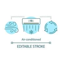 Air-conditioned concept icon. Cooling system. Ventilation. Air conditioner, cooler. Hotel amenity idea thin line illustration. Vector isolated outline drawing. Editable stroke