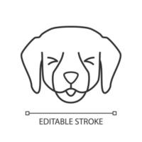 Labrador cute kawaii linear character. Thin line icon. Dog with smiling muzzle. Animal with squinting eyes. Domestic doggie with tongue out. Vector isolated outline illustration. Editable stroke