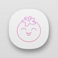 Tomato cute kawaii app character. Happy vegetable with smiling face and stuck out tongue. Laughing food. Funny emoji, emoticon, smile. Vector isolated illustration