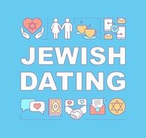 Jewish dating word concepts banner. Date by religion. Judaism religious, cultural matchmaking. Presentation, website. Isolated lettering typography idea with linear icons. Vector outline illustration