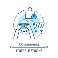 AR commerce concept icon. Interactive tools for shopping, advertisement. Virtual marketplace and shopping. V commerce technology idea thin line icons. Vector isolated outline drawing. Editable stroke.