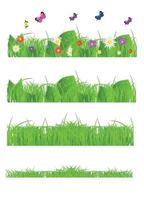 conjunto de bordes de flores y hierba. ilustración vectorial