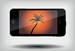 Abstract mobile phone with summer background and palm tree vecto vector