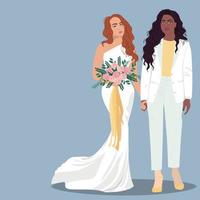 Lesbian newlyweds flat color vector illustration.