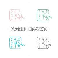 Number theory hand drawn icons set. Arithmetic. Learning number and counting. Color brush stroke. Isolated vector sketchy illustrations