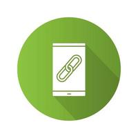 Smartphone with link sign flat design long shadow glyph icon. Hyperlink. Connection. Vector silhouette illustration