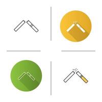 Broken cigarette icon. Stopping smoking. Flat design, linear and color styles. Isolated vector illustrations