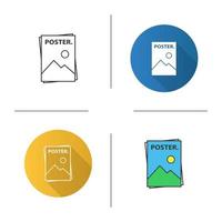 Poster template icon. Flat design, linear and color styles. Isolated vector illustrations