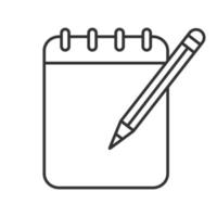 Notepad with pencil linear icon. Thin line illustration. Taking notes. Contour symbol. Vector isolated outline drawing