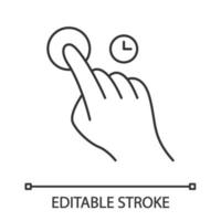 Touch and hold gesture linear icon. Touchscreen gesturing. Human hand and fingers. Using sensory devices. Thin line illustration. Contour symbol. Vector isolated outline drawing. Editable stroke