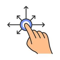 Touchscreen gesture color icon. Tap, point, click, drag gesturing. Drag finger all directions. Human hand. Using sensory devices. Isolated vector illustration