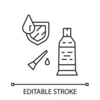 Waterproof sealant linear icon. Water resistant coating. Hydrophobic liquid texture. Weatherproof sealing. Thin line illustration. Contour symbol. Vector isolated outline drawing. Editable stroke