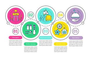 plantilla de infografía vectorial de servicio de alimentos. restaurante. elementos de diseño de presentación de negocios. visualización de datos con cinco pasos y opciones. gráfico de línea de tiempo del proceso. diseño de flujo de trabajo con iconos lineales vector