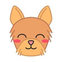 Yorkshire Terrier cute kawaii vector character. Dog with smiling muzzle. Animal with smiling eyes. Flushed domestic doggie. Funny emoji, sticker, emoticon. Isolated cartoon color illustration