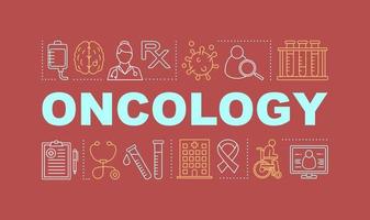 banner de conceptos de palabras de oncología. diagnóstico y tratamiento de la enfermedad del cáncer. presentación, sitio web. idea de tipografía de letras aisladas, iconos. investigaciones clinicas. cuidado de la salud. ilustración de contorno vectorial vector