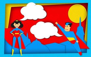 Super heroes vector template in comics style with empty bubbles