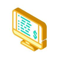 monitor con cheque, recibo de pago icono isométrico ilustración vectorial vector