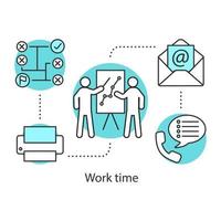 Working time concept icon. Presentation idea thin line illustration. Report. Conference. Teamwork. Vector isolated outline drawing