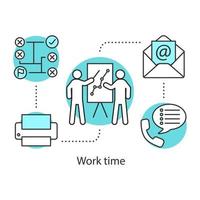 Working time concept icon. Presentation idea thin line illustration. Report. Conference. Teamwork. Vector isolated outline drawing