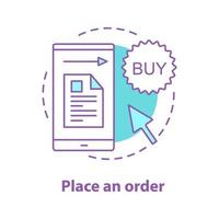 Order placing concept icon. Online shopping idea thin line illustration. Merchandise. Vector isolated outline drawing