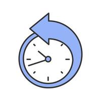 Back arrow around clock color icon. Counterclockwise. Reschedule. Isolated vector illustration