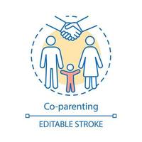 Co-parenting concept icon. Separation agreement idea thin line illustration. Child custody, support, adoption. Handshake. Coparents. Joint parenthood. Vector isolated outline drawing. Editable stroke