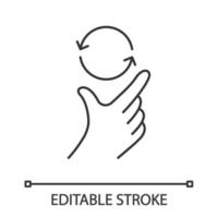 Touchscreen gesture linear icon. Pinch, pan, rotate gesturing. Human hand and fingers. Using sensory devices. Thin line illustration. Contour symbol. Vector isolated outline drawing. Editable stroke